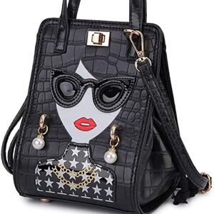 Lady Face Purses and Handbags for Women Casual Shoulder Bag Fashion Bat Bag